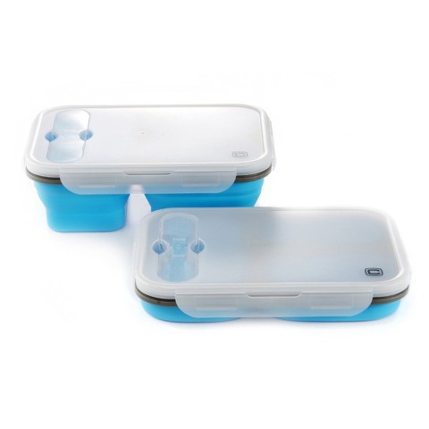 Ланчбокс складаний з кришкою-засувкою та ловилкою блакитний СИЛА (350 мл/350 мл/650 мл))