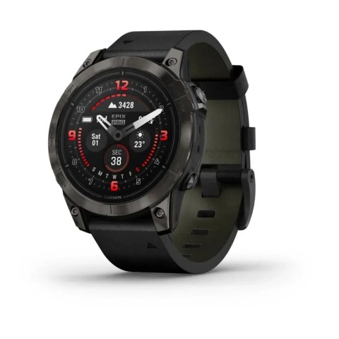 Смарт-часы Garmin epix Pro Gen 2 Sapphire Edition (47мм) карбоново-серые титановые DLC с черным кожаным ремешком