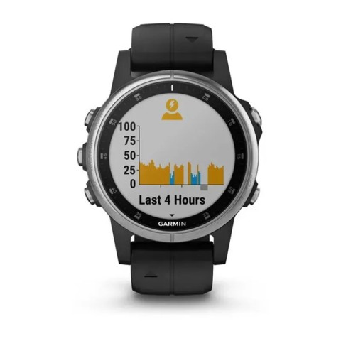 Смарт-часы Garmin fenix 5S Plus серебристо-черные с черным ремешком