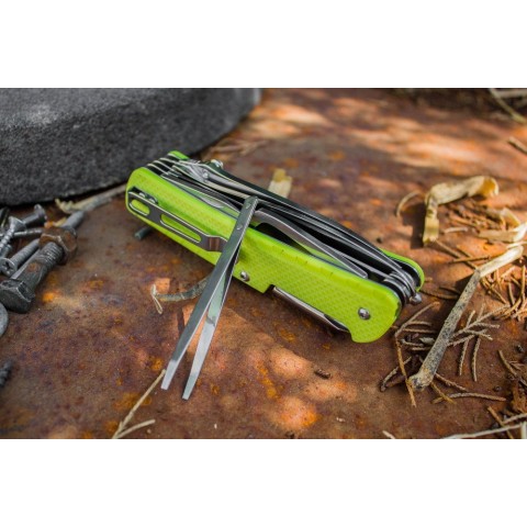 Багатофункціональний ніж Ruike Trekker LD43, (8.5 см) 12C27 / G10 зелений, 15 інстр.