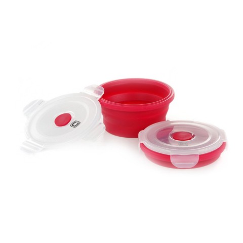 Ланчбокс складаний з кришкою-засувкою круглий червоний СИЛА (400 мл)