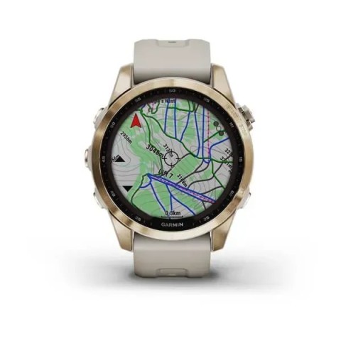 Смарт-годинник Garmin fenix 7S Sapphire Solar кремово-золотистий титановий зі світло-пісочним ремінцем
