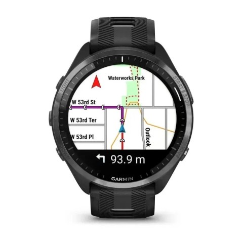 Смарт-часы Garmin Forerunner 965 с карбоново-серым титановым безелем, черным корпусом и черным/серым силиконовым ремешком