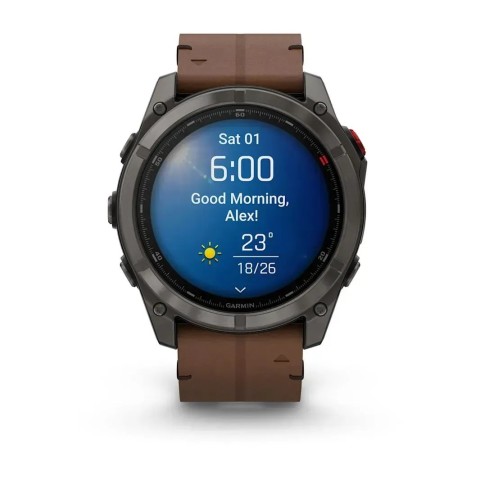 Смарт-годинник Garmin fenix 8 Pro AMOLED (51 мм) Sapphire карбоново-сірий DLC титан з каштановим шкіряним ремінцем