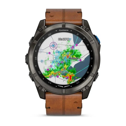 Смарт-годинник Garmin D2 Mach 2 Pro карбоново-сірий DLC титановий з каштановим шкіряним ремінцем