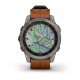 Смарт-годинник Garmin fenix 7 Sapphire Solar титановий з каштановим шкіряним ремінцем