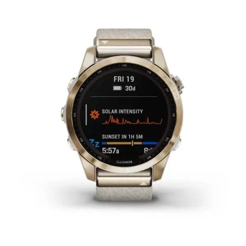 Смарт-часы Garmin fenix 7S Sapphire Solar кремово-золотистые титановые с нейлоновым ремешком кремового цвета