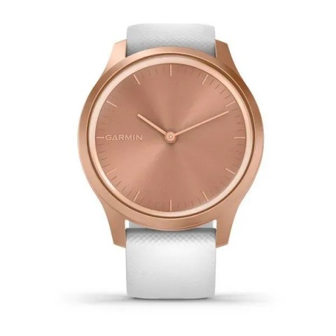 Смарт-годинник Garmin vivomove Style із рожево-золотистим корпусом та білим ремінцем