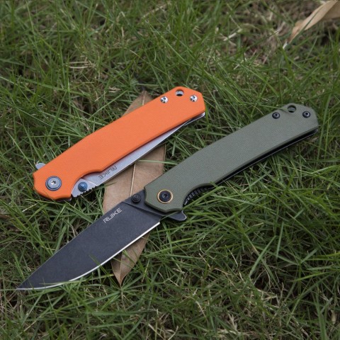 Ніж складаний туристичний Ruike P801-J, (8.6 см) 14C28N /  G10 помаранчевий