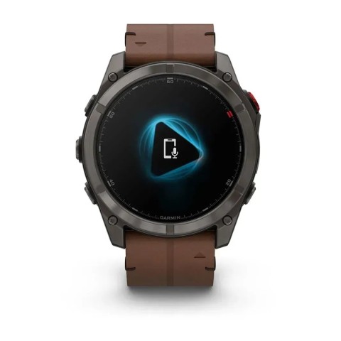 Смарт-годинник Garmin fenix 8 Pro AMOLED (51 мм) Sapphire карбоново-сірий DLC титан з каштановим шкіряним ремінцем