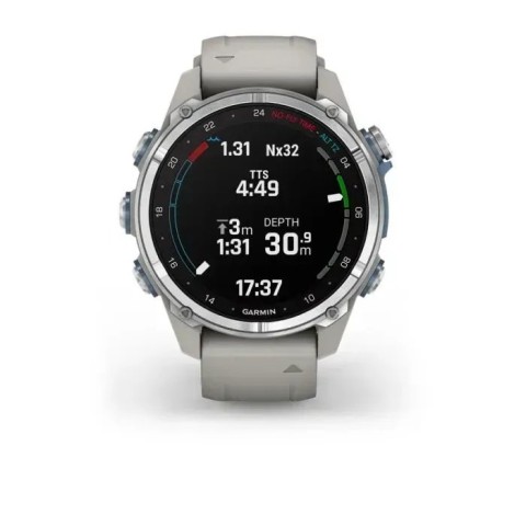 Смарт-годинник Garmin Descent Mk3 (43 мм) із нержавіючої сталі з силіконовим туманно-сірим ремінцем