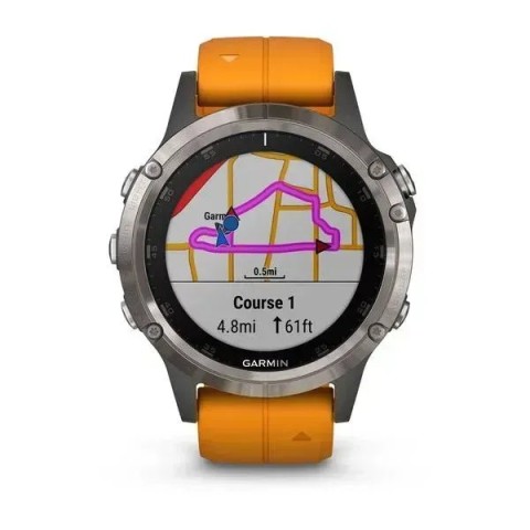 Смарт-годинник Garmin fenix 5 Plus Sapphire титановий з помаранчевим ремінцем