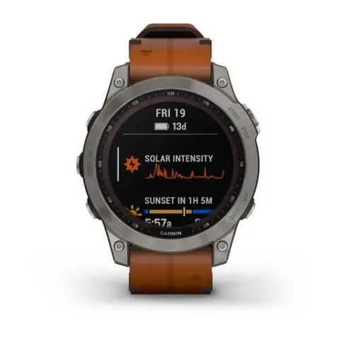 Смарт-часы Garmin fenix 7 Sapphire Solar титановые с каштановым кожаным ремешком