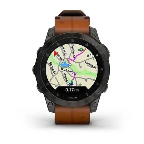 Смарт-годинник Garmin epix Gen 2 Sapphire чорний титановий з каштановим шкіряним ремінцем