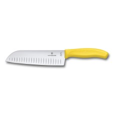Нож кухонный Victorinox SwissClassic Santoku Fluted 17 cм, желтый, блистер
