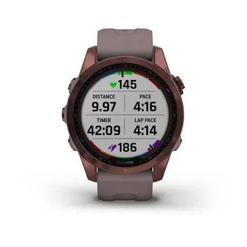 Смарт-годинник Garmin fenix 7S Sapphire Solar темно-бронзовий титановий з глиняно-сірим ремінцем