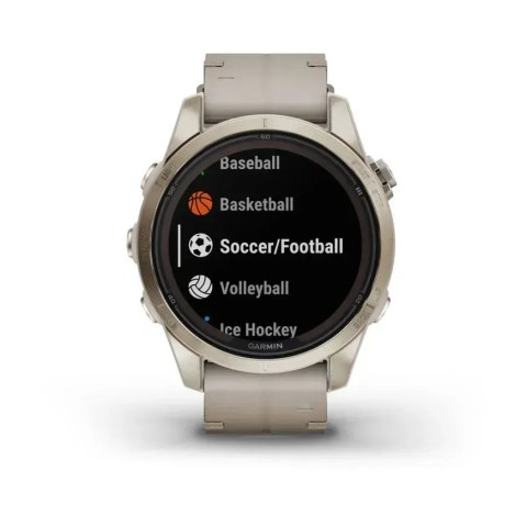 Смарт-годинник Garmin fenix 7S Pro Sapphire Solar Edition ніжно-золотистий зі шкіряним ремінцем кольору вапняка