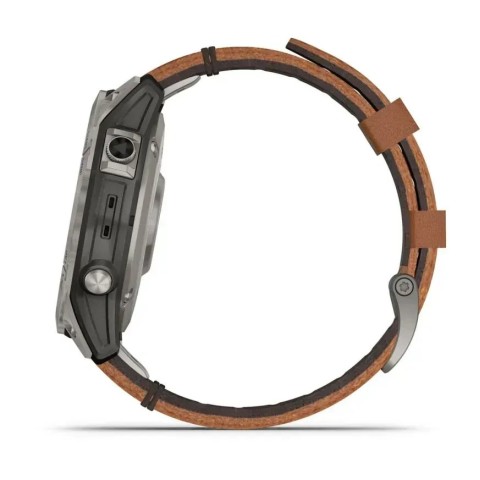 Смарт-годинник Garmin fenix 7 Pro Sapphire Solar Edition титановий з каштановим шкіряним ремінцем