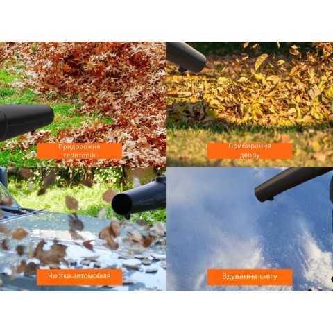 Акумуляторна повітродувка садова Litheli, живлення від павербанку (УМБ Litheli Power Bank 10000 mAh, 45 W, 2А в комплекті)