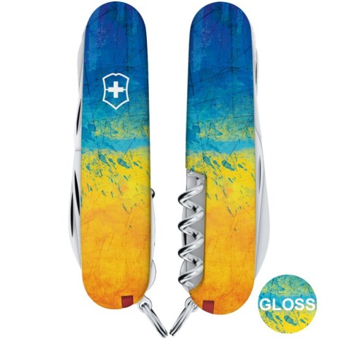 Ніж Victorinox Huntsman Ukraine 91мм,15функ ,Жовто-синій малюнок