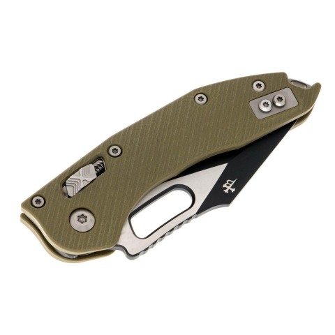 Нож Microtech Stitch S/E Ram-Lock, fluted, черный клинок, рукоять G10 OD green