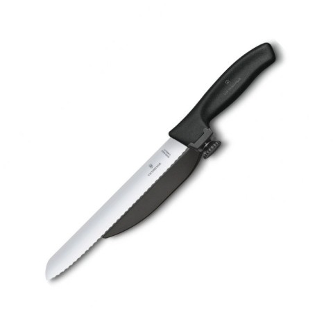 Кухонний ніж Victorinox SwissClassic DUX лезо 21см хвил. з направляючою з чорн. ручкою