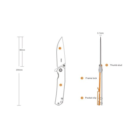 Ніж складаний туристичний Ruike P801-SF, (8.6 см) 14C28N / 3cr14n сірий