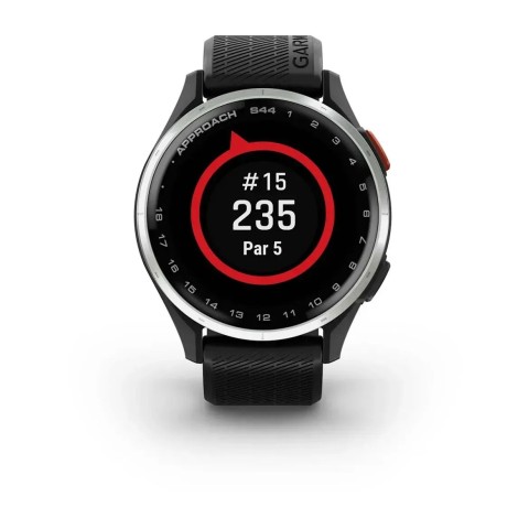 Смарт-годинник Garmin Approach S44 зі сріблястим алюмінієвим безелем та чорним ремінцем