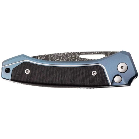 Нож Lionsteel Twain Damascus, Titanium / Carbon fiber blue