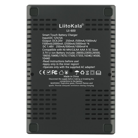 Універсальний інтелектуальний зарядний пристрій LiitoKala Lii-600 EU для акумуляторів + автомобільний кабель