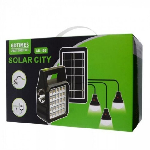 Багатофункціональний ліхтар Gdtimes GD105 із сонячною панеллю + 3 лампочки