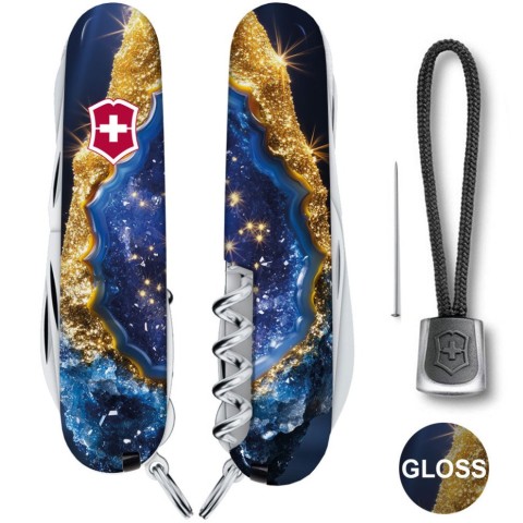 Складаний ніж Victorinox HUNTSMAN DESIGN Золотисто-блакитний кристал