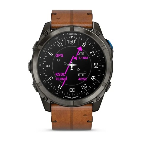 Смарт-годинник Garmin D2 Mach 2 Pro карбоново-сірий DLC титановий з каштановим шкіряним ремінцем