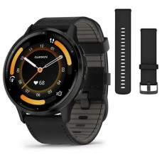 Смарт-годинник Garmin Venu 3 чорний зі сланцевим сталевим безелем і шкіряним ремінцем