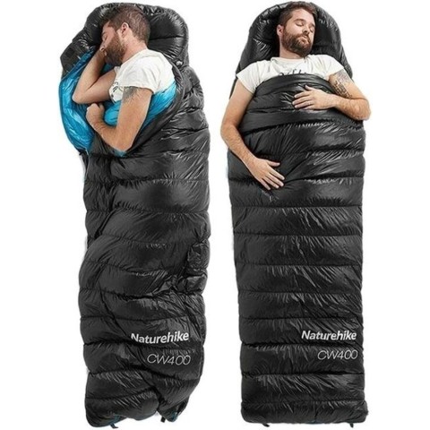 Спальник з натуральним пухом Naturehike CW400 NH18C400-D, p-р M, чорно-блакитний