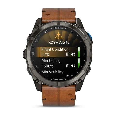 Смарт-годинник Garmin D2 Mach 2 Pro карбоново-сірий DLC титановий з каштановим шкіряним ремінцем