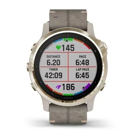 Смарт-часы Garmin fenix 6S Pro Sapphire золотистые с серым кожаным ремешком
