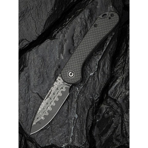 Ніж складаний кишеньковий Civivi Elementum Slip Joint, (7.5 см) Damascus / Carbon Fiber сірий