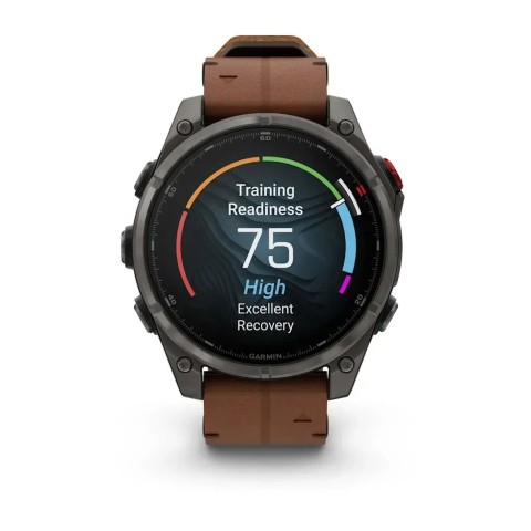 Смарт-годинник Garmin fenix 8 Pro AMOLED (47 мм) Sapphire карбоново-сірий DLC титан з каштановим шкіряним ремінцем