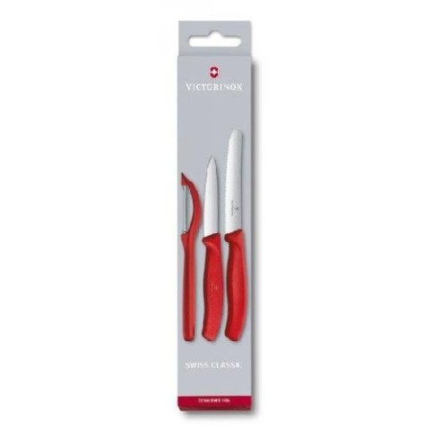 Набір кухонний Victorinox SwissClassic Paring Set 3шт з черв. ручкою (2 ножа, овочечистка) у подар.упак.