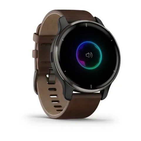 Смарт-годинник Garmin Venu 2 Plus графітовий з коричневим шкіряним ремінцем