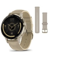 Спортивний годинник Garmin Venu 3S French Gray Soft Gold з шкіряним ремінцем 010-02785-55