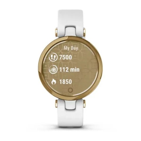 Смарт-годинник Garmin Lily Classic зі світло-золотистим безелем, білим корпусом та італійським шкіряним ремінцем