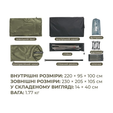 Намет надлегкий одномісний Naturehike Mongar Hiking Tent Pro CNK2550WS037, 20D, зелений