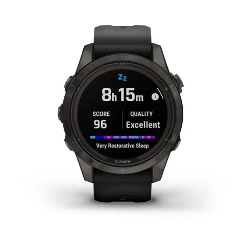 Смарт-годинник Garmin fenix 7S Pro Sapphire Solar Edition карбоново-сірий титановий DLC з чорним ремінцем
