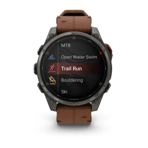 Смарт-годинник Garmin fenix 8 Pro AMOLED (47 мм) Sapphire карбоново-сірий DLC титан з каштановим шкіряним ремінцем