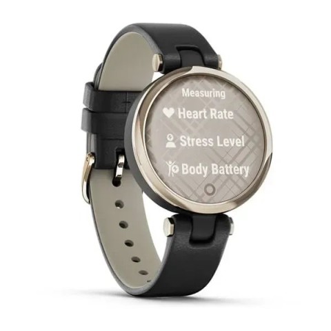 Смарт-годинник Garmin Lily Classic з кремово-золотистим безелем, чорним корпусом та італійським шкіряним ремінцем