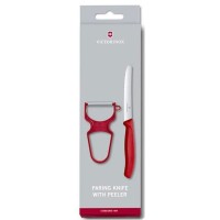 Набір кухонний Victorinox SwissClassic Paring Set 2шт з черв. ручкою (ніж, овочечистка Rapid) у подар.упак.