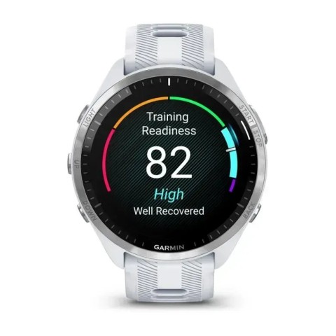 Смарт-годинник Garmin Forerunner 965 з титановим безелем, білим корпусом та білим/сірим силіконовим ремінцем