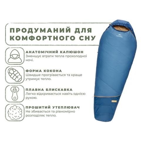 Спальник Naturehike Pro MG120 CNK2550WS044, p-p L,  блакитний